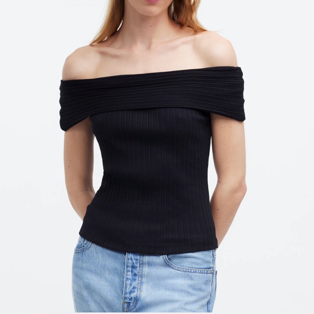 Madewell Ribbed Off the Shoulder Top, NWT, Black, M